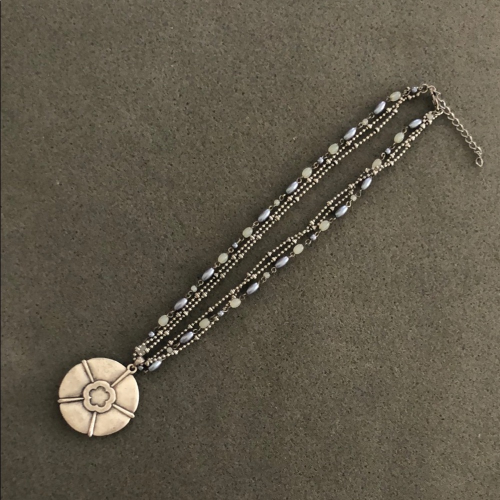 Silver Beaded Necklace with Pendant